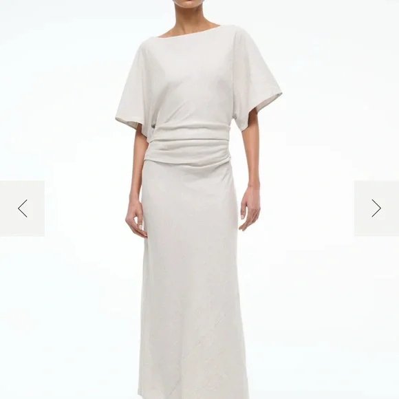 STAUD | Dresses | Staud Cream Ruched Midi Dress With Dolman Sleeves |  Poshmark